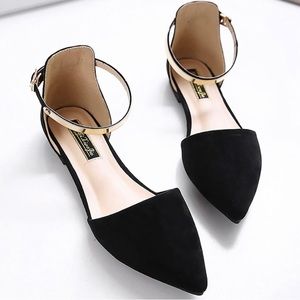 D'Orsay Pointy Toe Gold Ankle Strap Flat